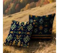 Coussin Exterieur Impermeable 35x35cm Housse de Coussin Europe du Nord Set de 2 Lin Carré Decoratif Taie Oreiller avec Fermeture à Glissière Lnvisible,Patio Fall Salon de Jardin Decor,Tribu AU-805
