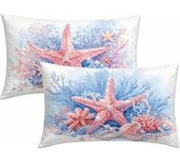 Coussin Exterieur Impermeable 40x70cm Lot de 2 Moderne Housses de Coussin Simple Lin Taie d'oreiller, Impression Recto Verso avec Fermeture éClair Invisible, Decoration Maison pour Jardin -LK260441C