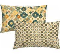 Coussin Exterieur Impermeable 40x70cm Lot de 2 RéTro Housses de Coussin Nordique Lin Taie d'oreiller, Impression Recto Verso avec Fermeture éClair Invisible, Decoration Maison pour Jardin -LK2604557