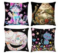 Coussin Exterieur Impermeable 50 x 50cm, Housse de Canapé Decoration Maison, Dessin animé de Chat Mignon Coussin Chambre, Lot de 4 Taie d'oreiller 20 x 20 in, pour Patio Jardin Housse Coussin D338