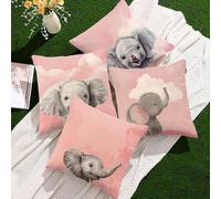 Coussin Exterieur Impermeable 50x50 cm Housse Coussin Mignon Taie d'oreiller Decoration Chambre, Lot de 4 Carré Housses Canapé Lin Taie Oreiller Decoratif pour Jardin Chaise Maison Salon Eléphant f465