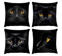 Coussin Exterieur Impermeable 65 x 65cm, Housse de Canapé Decoration Maison, Chat noir Coussin Chambre, Lot de 4 Taie d'Oreiller 26 x 26 in, pour Patio Jardin Salon Housse Coussin, Douce Lavable D-377