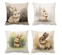 Coussin Exterieur Impermeable 70x70 Lot de 4 Lapin Taie Oreiller Carré Housse de Coussin forêt Housse de Canape Velours Coussins Canapé Taie d'oreiller, Coussins Décoratifs pour Balcon Canapé s-416