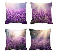 Coussin Exterieur Impermeable 70x70 Lot de 4 Lavande Taie Oreiller Carré Housse de Coussin Violet Housse de Canape Velours Coussins Canapé Taie D'oreiller, Coussins Décoratifs pour Balcon Canapé s-449