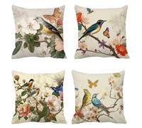 Coussin Exterieur Impermeable 70x70 Lot de 4 Oiseau Taie Oreiller Carré Housse de Coussin Papillon de Couleur Housse de Canape Lin Coussins Canapé, Coussins Décoratifs pour Balcon Canapé s-307