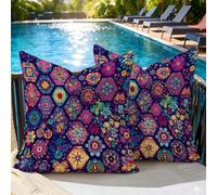 Coussin Exterieur Imperméable 80 x 80 cm, Housse de Coussin Décoratif Violet Mandala pour Meubles de Jardin, Balcon, Canapé, Salon, Impression Recto-Verso, Déco de Printemps et Été Lot de 2, #95l