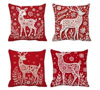 Coussin Exterieur Impermeable 80x80 Lot de 4 cerf Taie Oreiller Carré Housse de Coussin Flocon de Neige Housse de Canape Lin Coussins Canapé, Coussins Décoratifs pour Balcon Canapé s-262