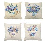 Coussin Exterieur Impermeable 80x80 Lot de 4 Lapin Taie Oreiller Carré Housse de Coussin Tasse Housse de Canape Velours Coussins Canapé Taie d'oreiller, Coussins Décoratifs pour Balcon Canapé s-403