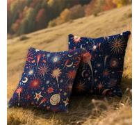 Coussin Exterieur Impermeable 80x80cm Housse de Coussin Couleur Set de 2 Lin Carré Decoratif Taie Oreiller Avec Fermeture à Glissière Lnvisible,Balcon Patio Salon de Jardin Exterieur Decor,Lune AU-737