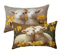 Coussin Exterieur Impermeable, Animal Housse de Coussin Rectangulaire 30 x 50 Lot de 2, Mouton Motif Lin Coussins Canape Decoratif Oreiller, pour Extérieur Jardin Salon Chambre Décoration E-2049