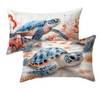 Coussin Exterieur Impermeable Animal, Housse de Coussin Rectangulaire 50 x 70 Lot de 2, Tortue de mer Décoratif Canapé Taie Oreiller, Velours Impermeable Taie d'oreiller, pour Decoration Maison E-440
