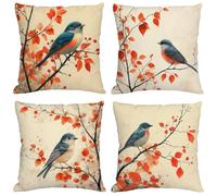 Coussin Exterieur Impermeable Automne Housse Coussin 30x30 cm Carré Lin Double Face Imprimé Taie Oreiller de Canapé pour Salon Intérieur/extérieur Maison Decoratif Salon de Jardin Cadeaux Oiseau M1220