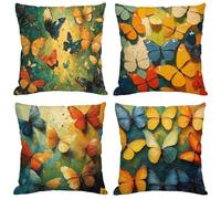 Coussin Exterieur Impermeable Automne Housse Coussin 30x30 cm Lin Double Face Imprimé Taie Oreiller de Canapé pour Salon Intérieur/extérieur Maison Decoratif Salon de Jardin Cadeaux Papillon M124