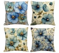 Coussin Exterieur Impermeable Beige Housse Coussin 40x40 cm Carré Lin Double Face Imprimé Taie Oreiller de Canapé pour Salon Intérieur/extérieur Maison Decoratif Salon de Jardin Cadeaux Fleur M1228