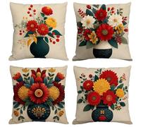 Coussin Exterieur Impermeable Beige Housse Coussin 65x65 cm Carré Lin Double Face Imprimé Taie Oreiller de Canapé pour Salon Intérieur/extérieur Maison Decoratif Salon de Jardin Cadeaux Fleur M516