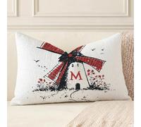 Coussin Exterieur Impermeable Blanc, Moulin à vent Taie d'oreiller en Lin Résistant avec Fermeture Éclair Invisible, Décoration Moderne pour Salon de Jardin, Balcon, Canapé et Chambre, 25x45 cm, A*417
