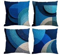 Coussin Exterieur Impermeable Bleu Housse Coussin 65x65 cm Carré Lin Double Face Imprimé Taie Oreiller de Canapé pour Salon Intérieur/extérieur Maison Decoratif Salon de Jardin Cadeaux Géométrie M86