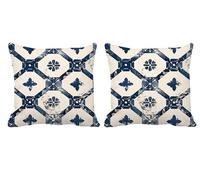Coussin Exterieur Impermeable Bohême Lot de 2 Housse Coussin 70x70cm Bleu Carré Velour Double Face Impermé Decoratif Taie Oreiller avec Fermeture éclair Invisible pour Patio Canapé Jardin Banc -T760
