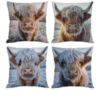 Coussin Exterieur Impermeable Bovins des Highlands Housse Coussin 40x40 cm Lin Double Face Imprimé Taie Oreiller de Canapé pour Salon extérieur Maison Decoratif Salon de Jardin Cadeaux Hiver M1238