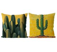 Coussin Exterieur Impermeable Cactus Housse Coussin 40x40 Lot de 2 Carré Lin Double Face Imprimé Taie Oreiller de Canapé pour Jardin Exterieur Salon Chambre Chaise Maison Été Decoratif (Jaune) T4-780