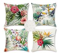 Coussin Exterieur Impermeable Canape Housse de Coussin Feuilles Tropicales 40 x 40 cm Feuille Brun Vert Lin Décoratif Taie d'oreiller pour Canapé Maison Jardin Extérieur Été Décoration 4 Pièces