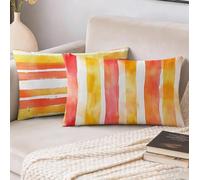 Coussin Exterieur Impermeable, Couleur orange Housse Coussin 30 x 50 cm, Bande Motif Lin Coussins Canape Decoratif Oreiller, pour Extérieur Patio Jardin Salon Décoration Taie d'oreiller Lot de 2 S-421