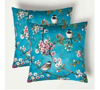 Coussin extérieur imperméable - Coussin décoratif 45x45 cm - Bleu Oiseaux - Lot de 2 - HOMESCAPES