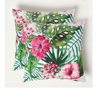 HOMESCAPES Coussin d’extérieur imperméable Hibiscus, Coussin de Jardin carré 45x45 cm, Décoration Jardin extérieur - Lot de 2