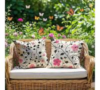 Coussin Exterieur Impermeable Crème Housse de Coussin 45x45cm Lot de 2 Taie Oreiller Japon Housse Coussins Double Face Carré Velours Décoratif Canapé pour Patio Banquette Balcon Terrasse Tente RG-916