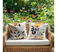 Coussin Exterieur Impermeable Crème Housse de Coussin 55 x 55 Lot de 2 Taie Oreiller Géométrie Housse Coussins Double Face Carré Lin Décoratif Canapé pour Patio Banquette Balcon Terrasse Tente RG-1060
