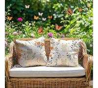 Coussin Exterieur Impermeable Crème Housse de Coussin 65 x 65 Lot de 2 Taie Oreiller Chat Housse Coussins Double Face Carré Lin Décoratif Canapé pour Patio Banquette Balcon Terrasse Banc Tente RG-1036