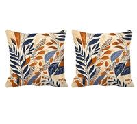 Coussin Exterieur Impermeable Crème Lot de 2 Housse Coussin 70x70cm Feuille Carré Lin Double Face Impermé Decoratif Taie Oreiller avec Fermeture éclair Invisible pour Patio Canapé Jardin Banc -T778