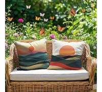 Coussin Exterieur Impermeable Dessin Animé Housse de Coussin 65x65cm Lot de 2 Taie Oreiller Paysage Housse Coussins Double Face Carré Velours Décoratif Canapé pour Banquette Exterieur Jardin RG-1106