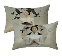 Coussin Exterieur Impermeable, Femme Housse de Coussin Rectangulaire 40 x 60 Lot de 2, Oiseau Motif Velours Coussins Canape Decoratif Oreiller, pour Extérieur Jardin Salon Chambre Décoration E-2473