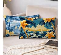 Coussin Exterieur Impermeable, Fleur Housse Coussin 30 x 50 cm, Océan Motif Lin Coussins Canape Decoratif Oreiller, pour Extérieur Patio Jardin Salon Chambre Décoration Taie d'oreiller Lot de 2 S-5646