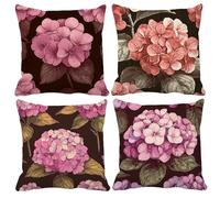 Coussin Exterieur Impermeable Fleur Housse Coussin 55x55cm, Taie Oreiller Usine Lot de 4 Taie D'Oreiller en Lin Motif Avec Fermeture Éclair Invisible pour Canapé Lit Jardin Decoration Maison QJ-1160