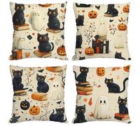 Coussin Exterieur Impermeable Halloween Housse Coussin 30x30 cm Velours Double Face Imprimé Taie Oreiller de Canapé pour Salon Intérieur/extérieur Maison Decoratif Salon de Jardin Cadeaux Chat M1212