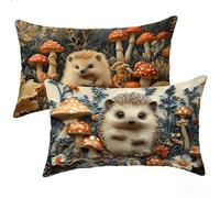 Coussin Exterieur Impermeable, Hérisson Housse de Coussin Rectangulaire 30 x 50 Lot de 2, Champignon Motif Lin Coussins Canape Decoratif Oreiller, pour Extérieur Jardin Salon Chambre Décoration E-5547