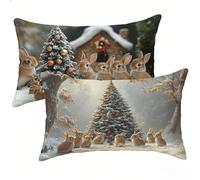 Coussin Exterieur Impermeable, Hiver Housse de Coussin Rectangulaire 40 x 80 Lot de 2, Lapin Motif Lin Coussins Canape Decoratif Oreiller, pour Extérieur Jardin Salon Chambre Décoration E-1721