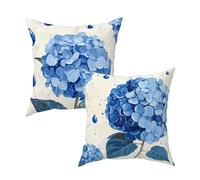 Coussin Exterieur Impermeable, Housse Coussin 65x65 Lot de 2, Decoration Canape Bleu Taie Oreiller, Impermeable pour Salon de Jardin Exterieur, Lin Taie Oreiller pour Decoration Maison (Fleur) A-98