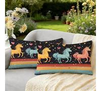 Coussin Exterieur Impermeable Housse Coussin Impermeable Lin Taie Oreiller, Housses de Coussins Rectangulaire 25 x 45 Lot de 2 Couleur, pour Canapé, Chambre, Décoration, Cadeaux Femmes Cheval W-1