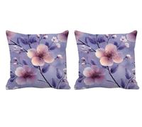 Coussin Exterieur Impermeable Lilas Lot de 2 Housse Coussin 70x70 Fleur Carré Lin Double Face Impermé Decoratif Taie Oreiller avec Fermeture éclair Invisible pour Patio Canapé Jardin Banc Salon -T763