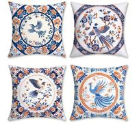 Coussin Exterieur Impermeable Lin Housse Coussin 55x55 Lot de 4 Oiseau Taie d'oreiller Décoratives, Coussins de Jardin, pour Chambre Salon Jardin Balcon Fauteuil Camping, Deco D'été, rétro, o-743
