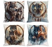Coussin Exterieur Impermeable Loup Housse Coussin 50x50 cm Lin Double Face Imprimé Taie Oreiller de Canapé pour Salon Intérieur/extérieur Maison Decoratif Salon de Jardin Cadeaux Attrape-rêves M1232