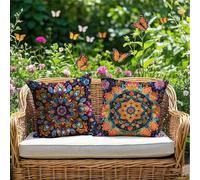 Coussin Exterieur Impermeable Marine Housse de Coussin 35 x 35 Lot de 2 Taie Oreiller Bohême Housse Coussins Double Face Carré Lin Décoratif Canapé pour Patio Banquette Balcon Terrasse Banc RG-1110