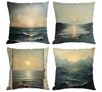 Coussin Exterieur Impermeable Mer Housse Coussin 60x60 cm Carré Velours Double Face Imprimé Taie Oreiller de Canapé pour Salon Intérieur/extérieur Maison Decoratif Salon de Jardin Cadeaux Plage M1226