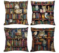 Coussin Exterieur Impermeable mignon Housse Coussin 20x20 cm Carré Velours Double Face Imprimé Taie Oreiller de Canapé pour Salon Intérieur/extérieur Maison Été Decoratif Salon de Jardin,chat Y-1276