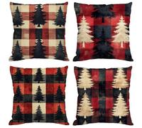 Coussin Exterieur Impermeable Noël Housse Coussin 30x30 cm Carré Lin Double Face Imprimé Taie Oreiller de Canapé pour Salon Intérieur/extérieur Maison Decoratif Salon de Jardin Cadeaux Treillis M114