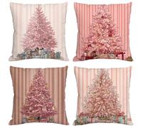 Coussin Exterieur Impermeable Noël Housse Coussin 40x40 cm Carré Velours Double Face Imprimé Taie Oreiller de Canapé pour Salon Intérieur/extérieur Maison Decoratif Salon de Jardin Cadeaux Rose M990