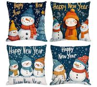 Coussin Exterieur Impermeable Noël Housse Coussin 45x45 cm Lin Double Face Imprimé Taie Oreiller de Canapé pour Salon extérieur Maison Decoratif Salon de Jardin Cadeaux Bonhomme de neige M1018